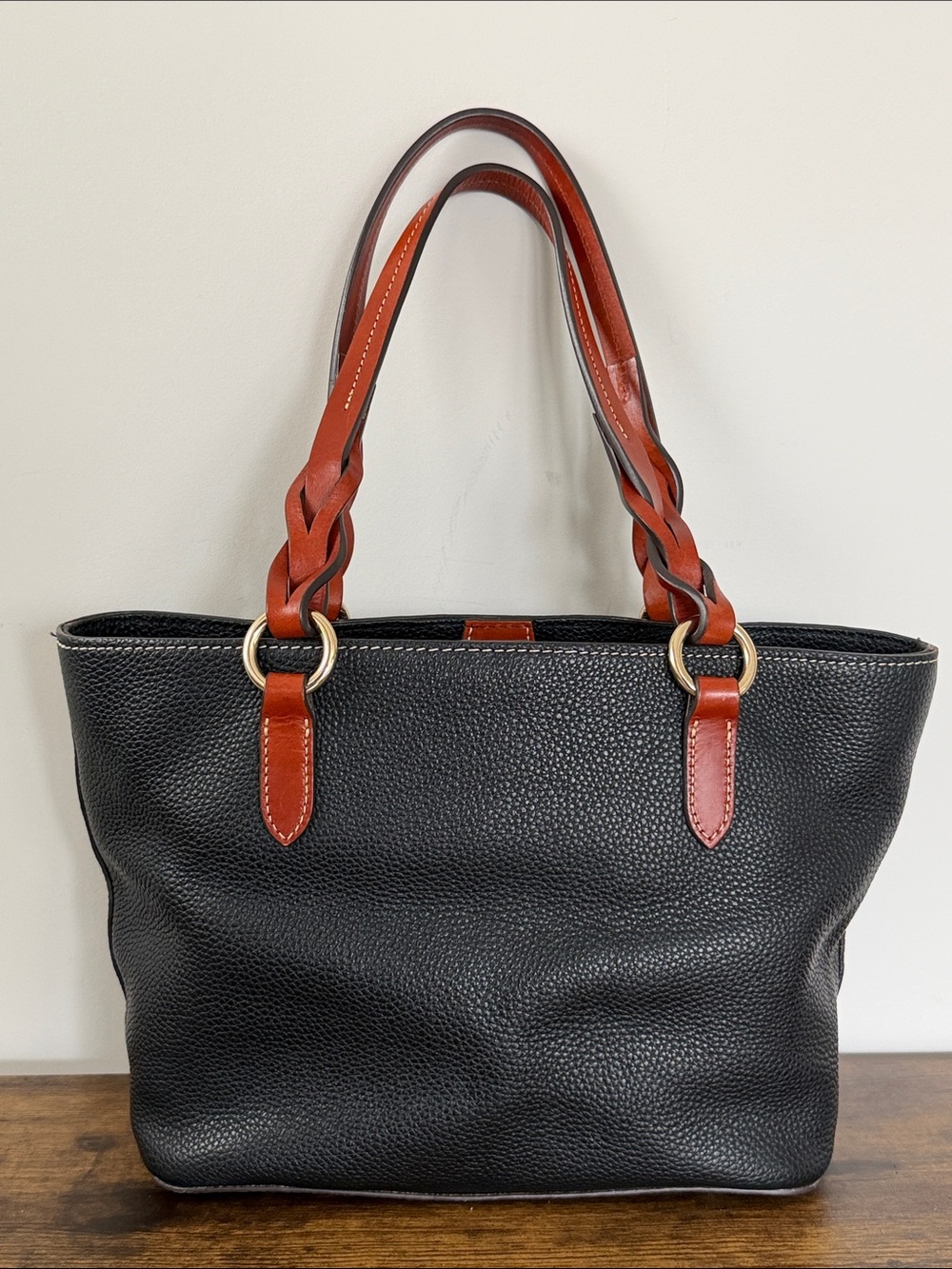Dooney & Bourke Gretchen Small Tote Black Pebble Leather Braided Handles - Picture 2 of 16